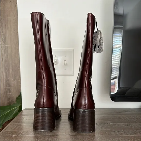 Zara Leather Women's Boots Burgundy 39 8 1106/410