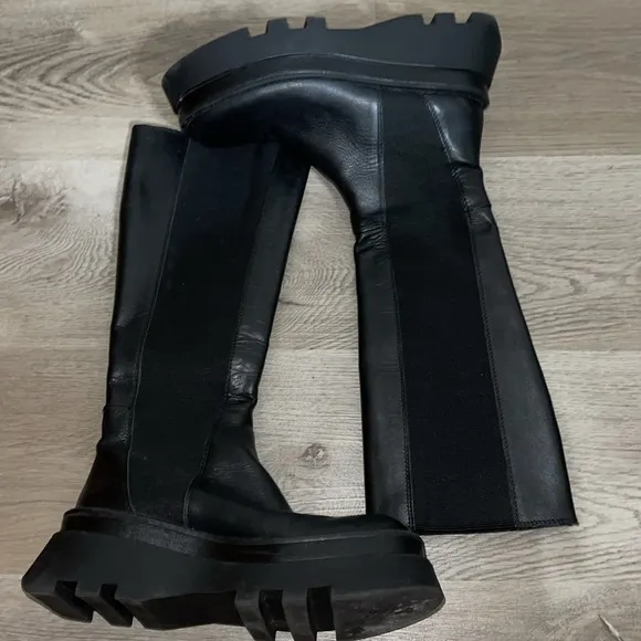 zara lug sole black moto platform boots 37