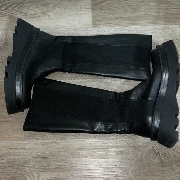 zara lug sole black moto platform boots 37