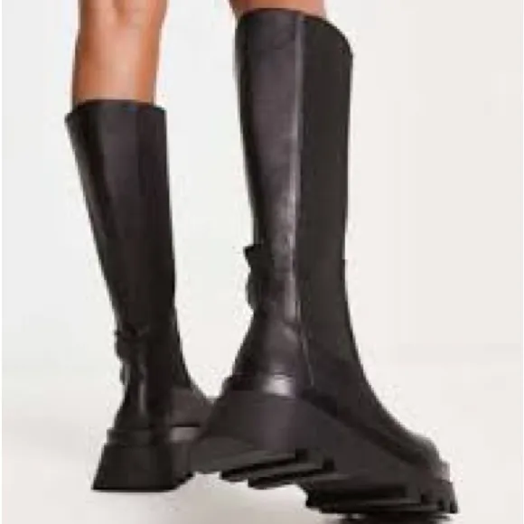 zara lug sole black moto platform boots 37