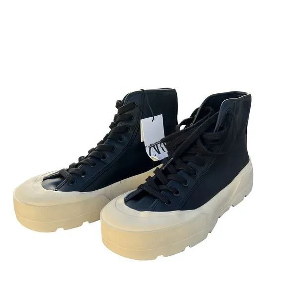 Zara Men's High Top Trainers Black Leather Boots Size US 8 UK 7 EUR 41 NWT