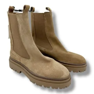 ZARA LEATHER TAN SUEDE LUG CHELSEA ANKLE BOOTS PULL-ON SZ 7.5