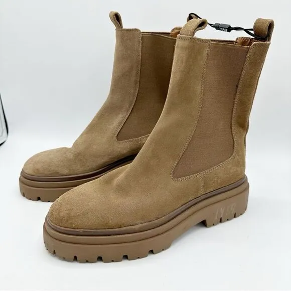 ZARA LEATHER TAN SUEDE LUG CHELSEA ANKLE BOOTS PULL-ON SZ 7.5
