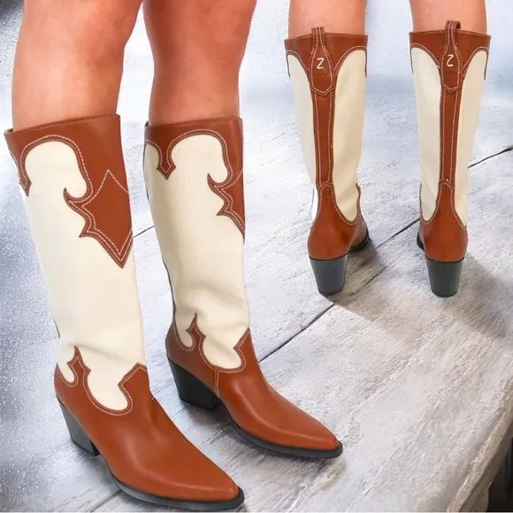 Zodiac Brown/Plaster Western Tall Boots NEW Size 10